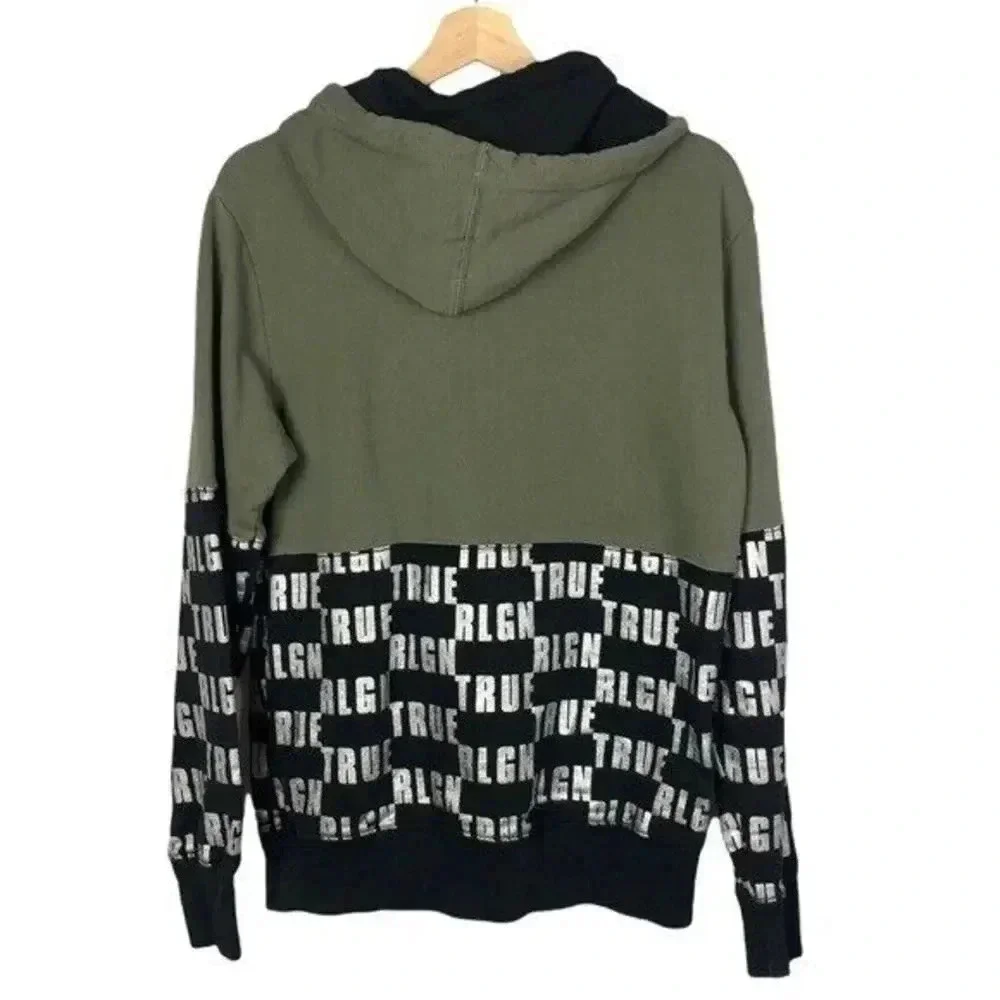 True Religion Green & Black Logo Hooded Sweatshirt M